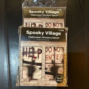 Spooky Village Window Decor 2 Packs of 2 Panels. Help Do Not Enter. NWT.